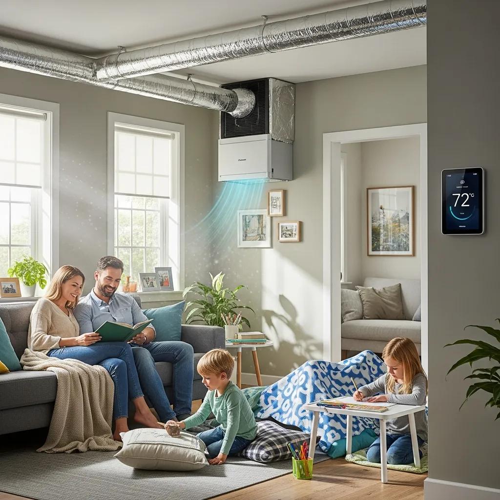 Boost Your Home's Performance: Energy Efficiency Strategies 2 Family relaxing comfortably in a home served by an efficient HVAC system